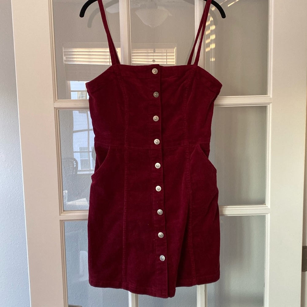 Corduroy mini dress, wine color